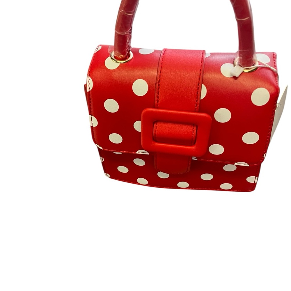 Red Polka Dot Mini Top-Handle Bag with Buckle Detail